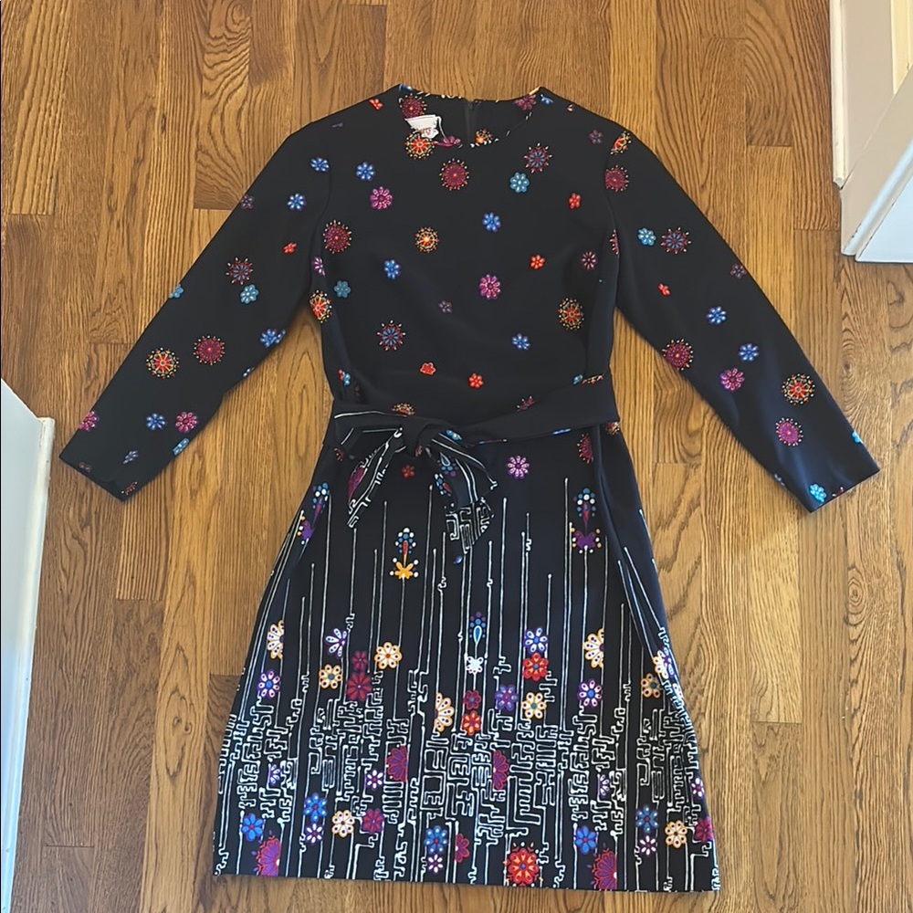 Vintage Floral Patterned Black Dress